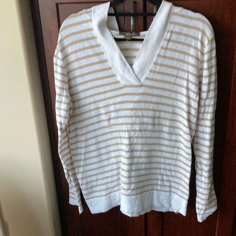 Tommy Bahama Cotton Knit Long sleeved Sweater - White and Tan Size M